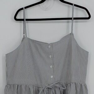 Air Space Large (US) Gray White Striped Seersucker Midi Dress Drawstring Pockets